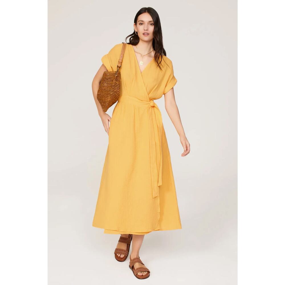 nwt MARINE LAYER sz XL Valencia Double Cloth Wrap Dress in marigold